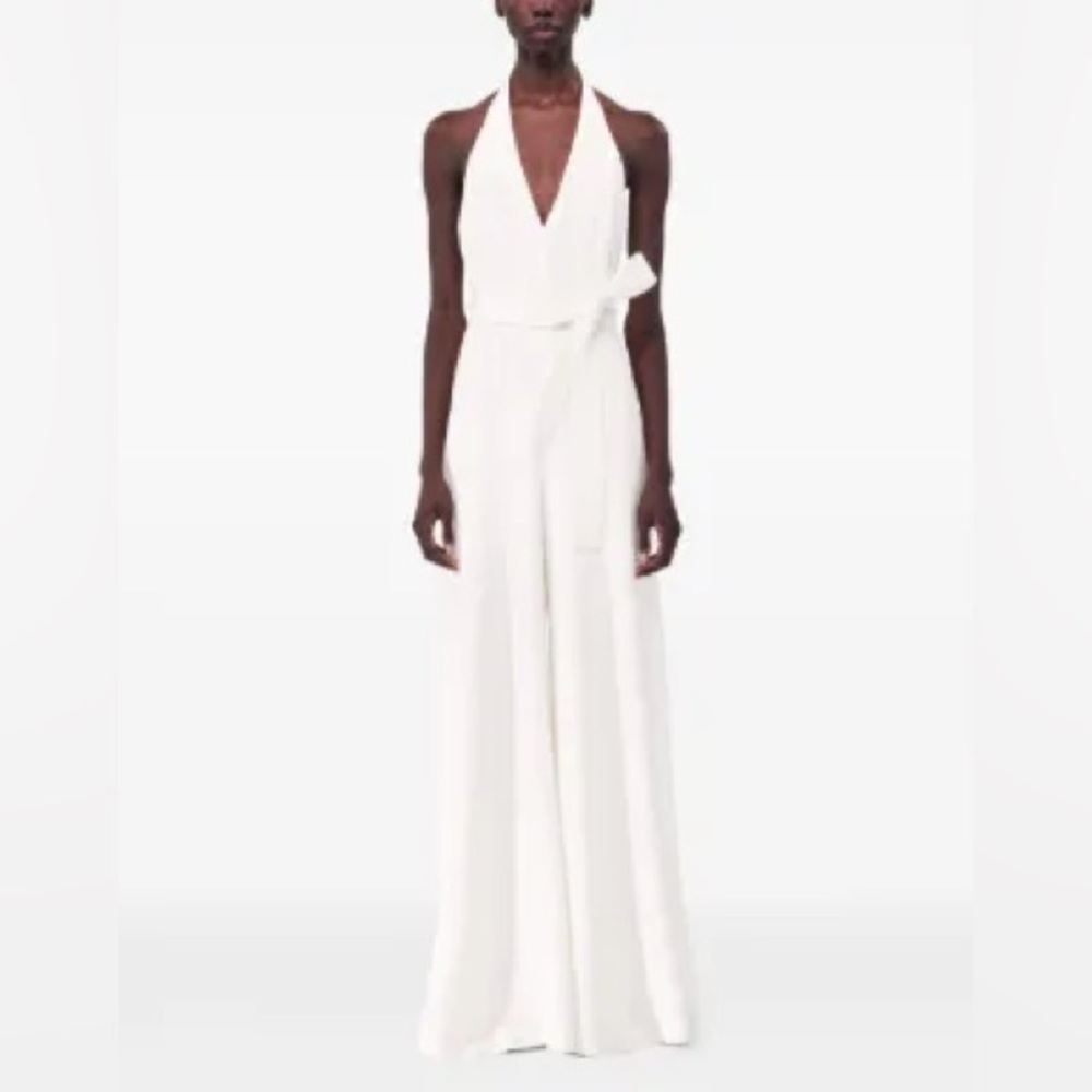 Adam Lippes Nansi Sleeveless Belted Silk Cream V Neckline Jumpsuit size 0